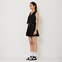 Women Pin Stripe Pleated Skort - Black - SW2411211A