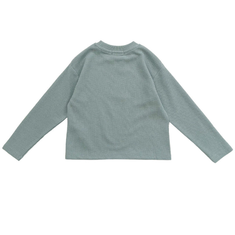 Girl Waffle Knit Top - Sage - SG2312103B