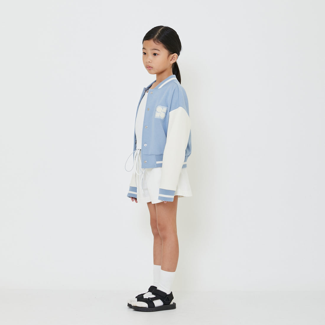 Girl Cropped Varsity Jacket - Light Blue - SG2402030A