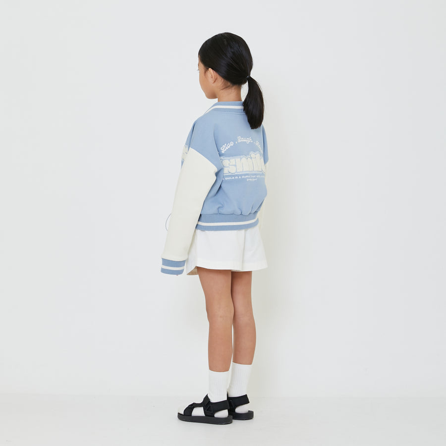 Girl Cropped Varsity Jacket - Light Blue - SG2402030A