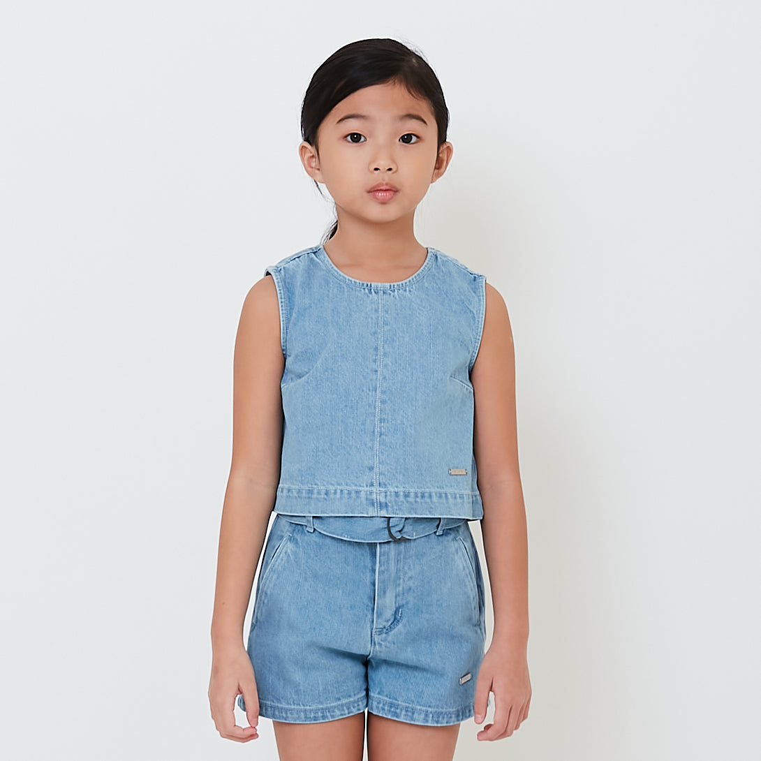 Girl Denim Cropped Top - Light Blue - SG2502027A