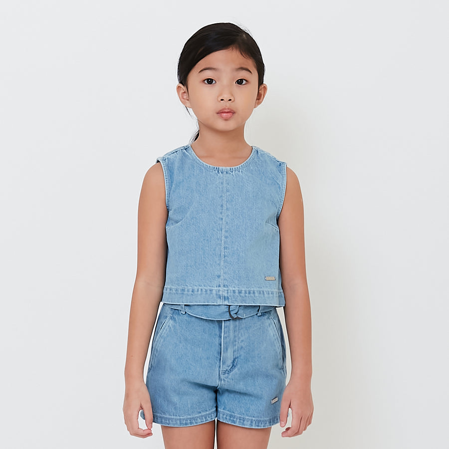 Girl Denim Cropped Top - Light Blue - SG2502027A