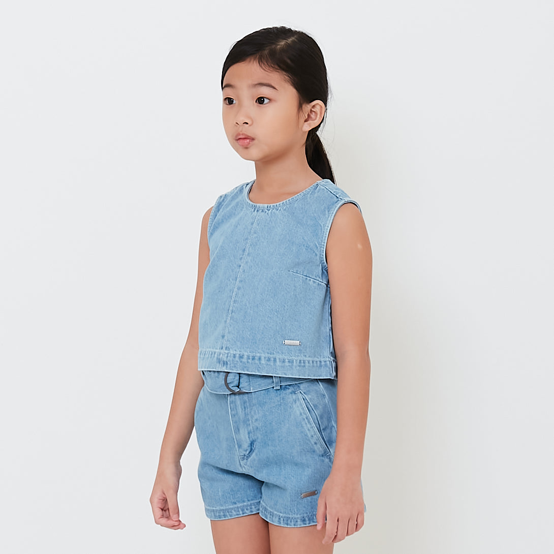 Girl Denim Cropped Top - Light Blue - SG2502027A