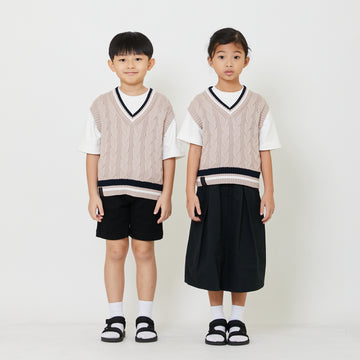 Kids Genderless Cable Knit Vest - Dusty Pink - SK2408002A