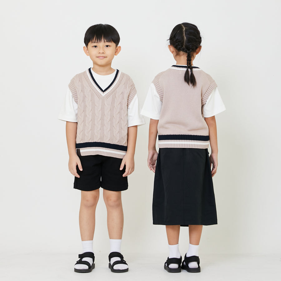 Kids Genderless Cable Knit Vest - Dusty Pink - SK2408002A