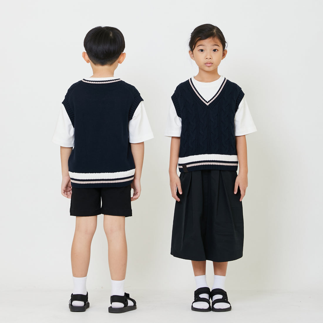 Kids Genderless Cable Knit Vest - Navy - SK2408002B