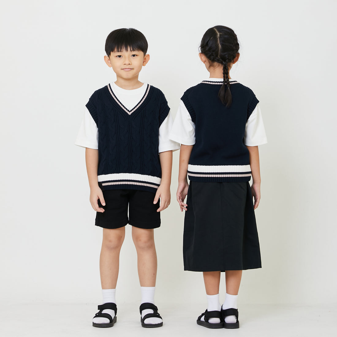 Kids Genderless Cable Knit Vest - Navy - SK2408002B