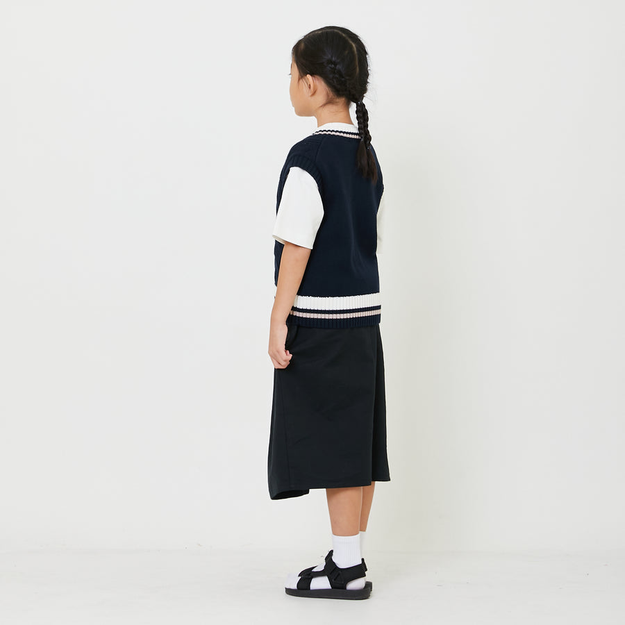 Kids Genderless Cable Knit Vest - Navy - SK2408002B