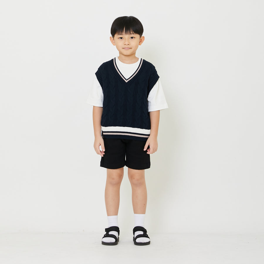 Kids Genderless Cable Knit Vest - Navy - SK2408002B