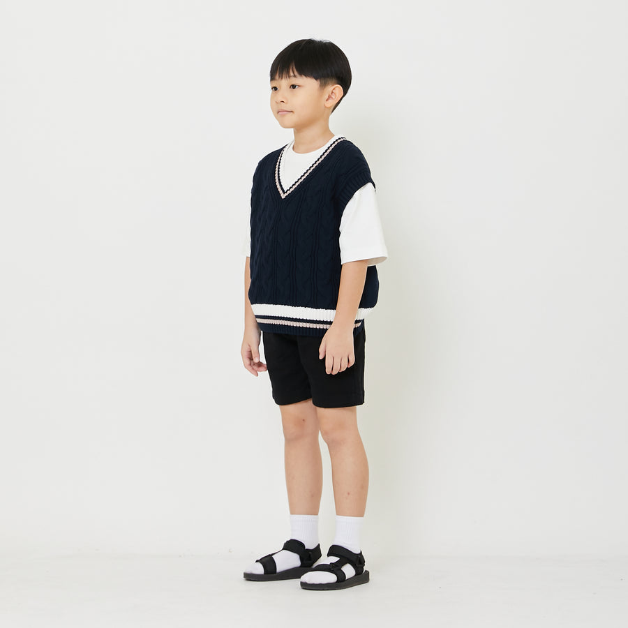 Kids Genderless Cable Knit Vest - Navy - SK2408002B