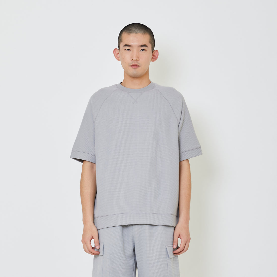 Men Oversized Waffle Knit Top - Light Grey - SM2404075C