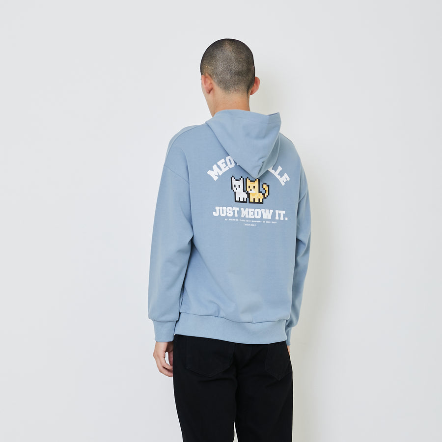 Men Printed Oversized Hoodie - Dusty Blue - SM2404077C