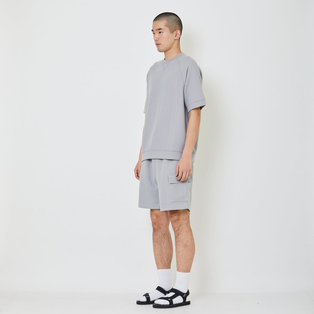 Men Waffle Knit Cargo Shorts - Light Grey - SM2404111C