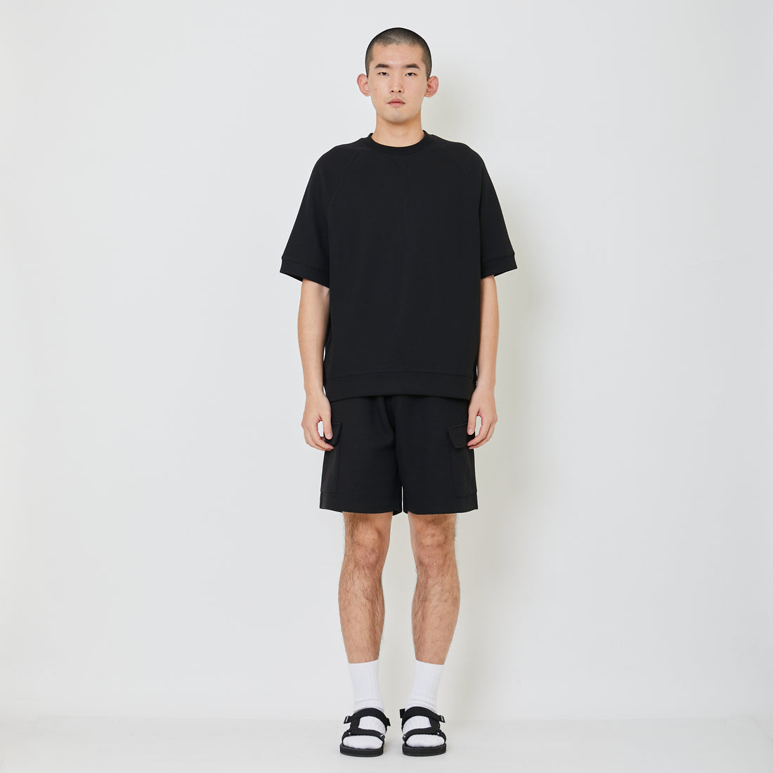 Men Waffle Knit Cargo Shorts - Black - SM2404111D