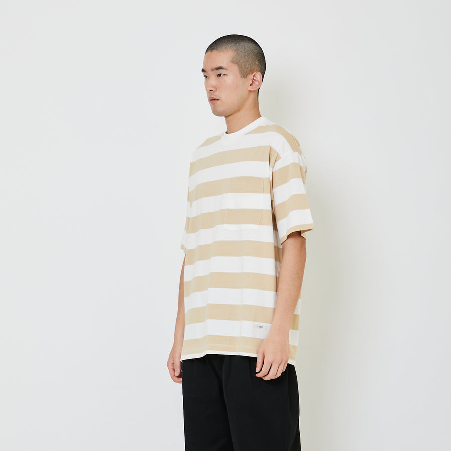 Men Oversized Stripe Tee - Khaki - SM2405081B