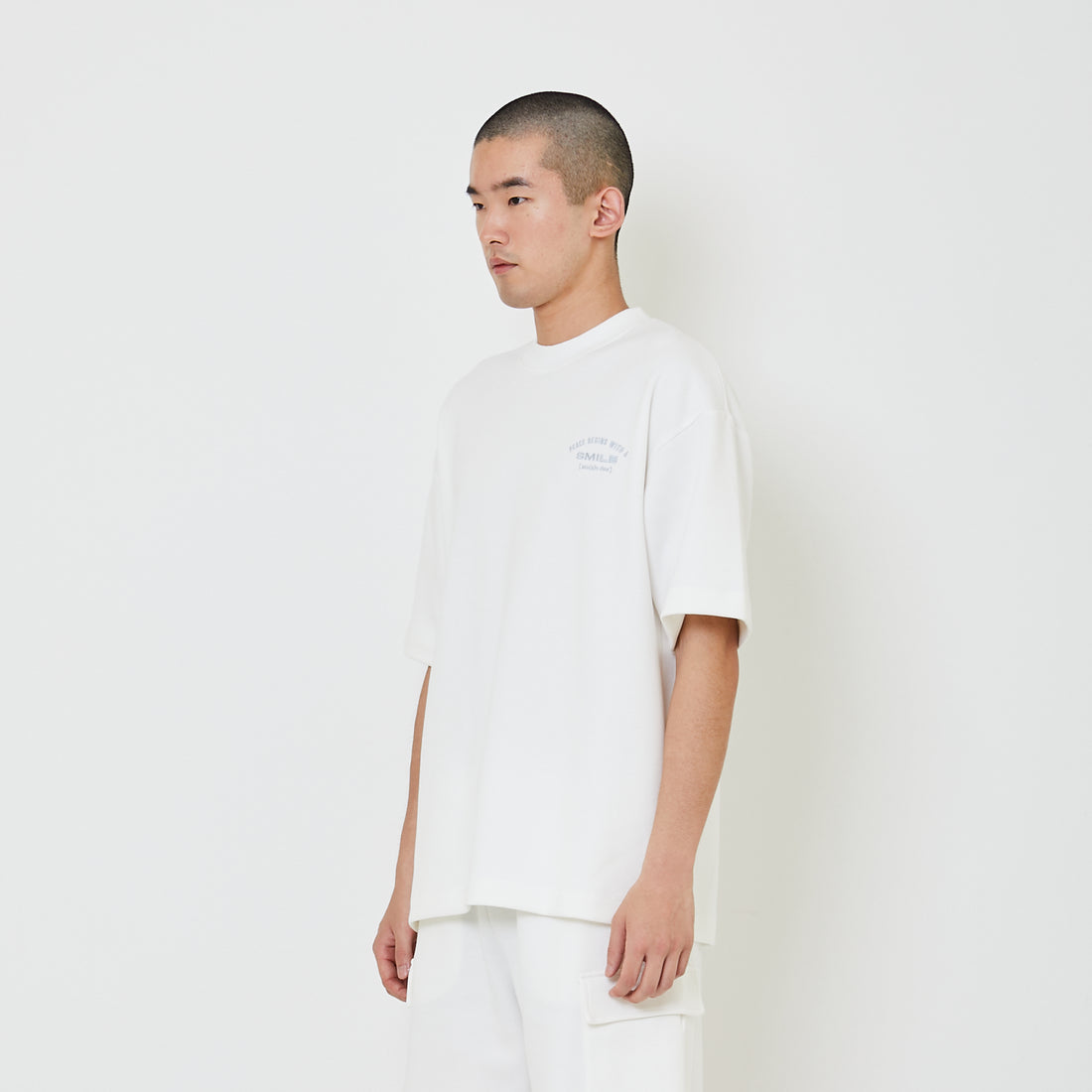 Men Embroidery Oversized Pique Top - Off White - SM2405082A