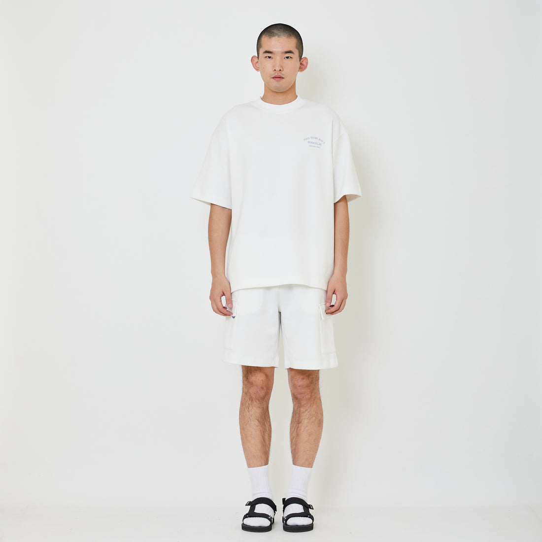 Men Pique Cargo Shorts - Off White - SM2405083A