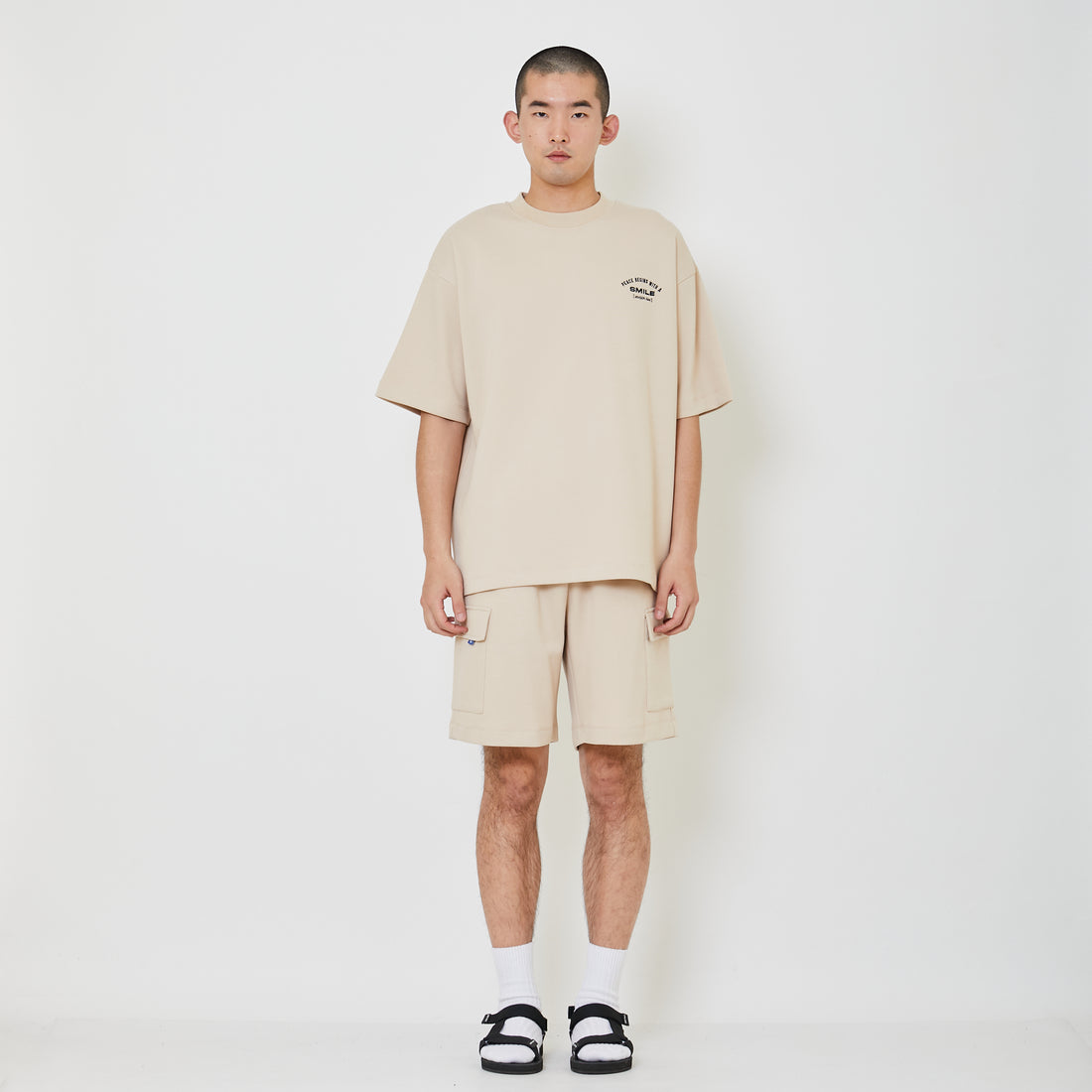 Men Pique Cargo Shorts - Beige - SM2405083B