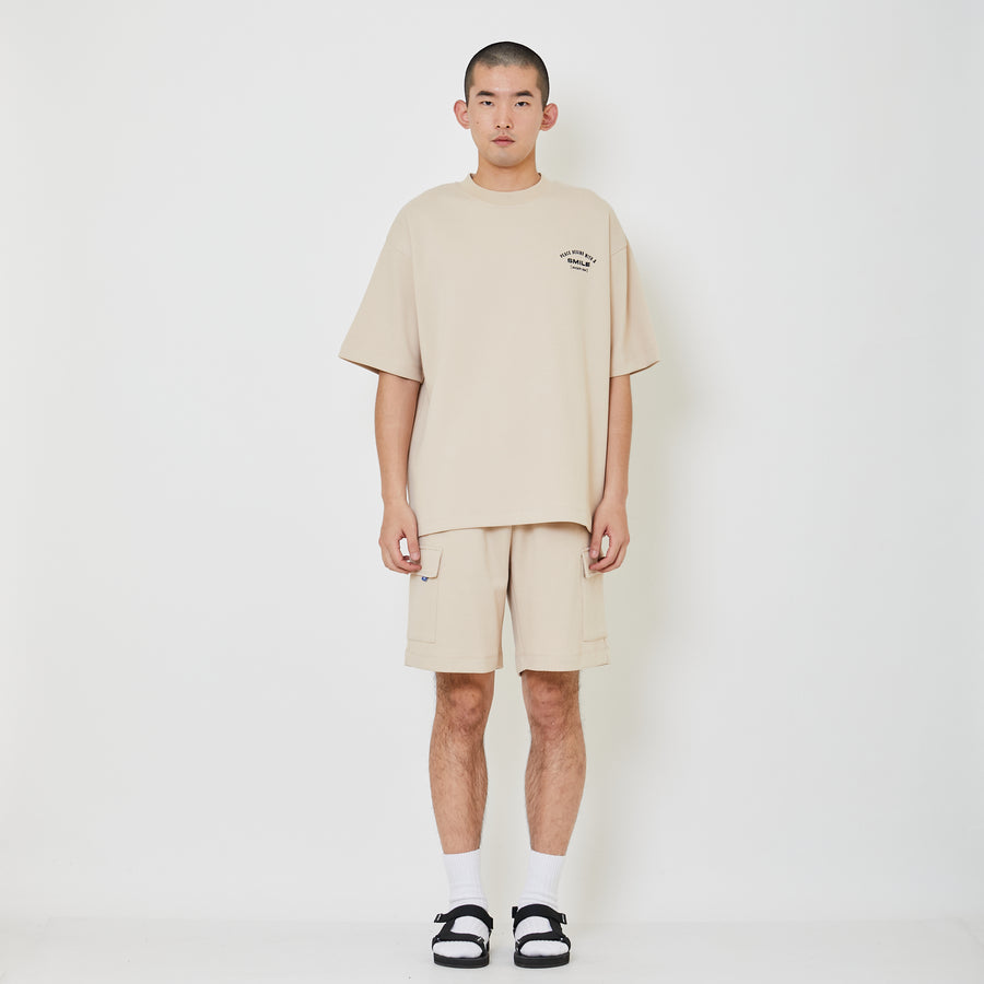 Men Pique Cargo Shorts - Beige - SM2405083B