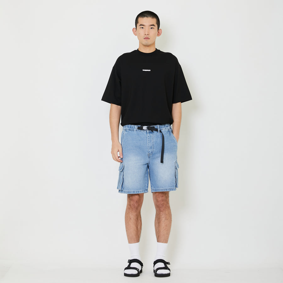 Men Denim Cargo Shorts - Light Blue - SM2405087B