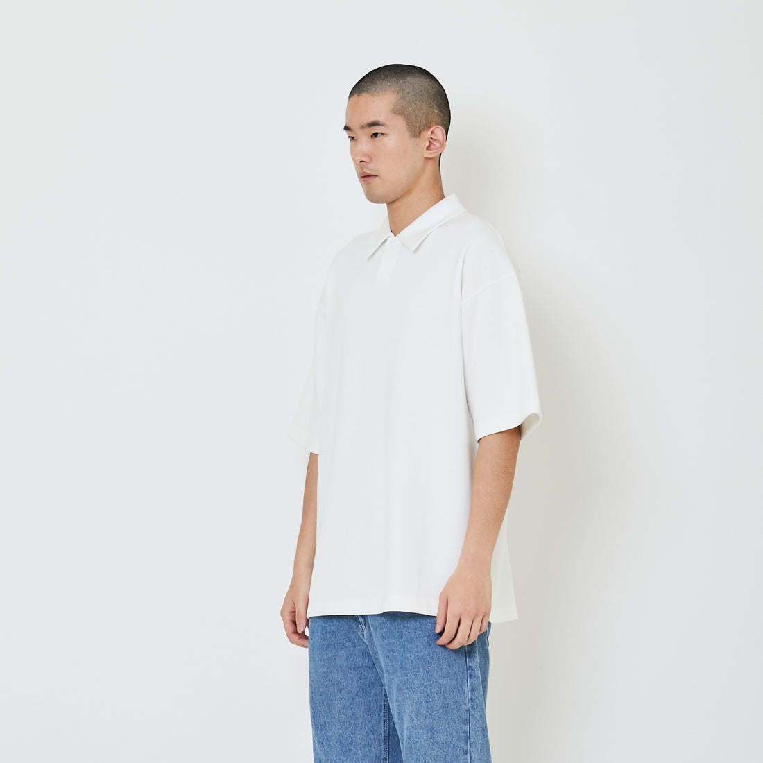 Men Oversized Polo Tee - Off White - SM2405089A