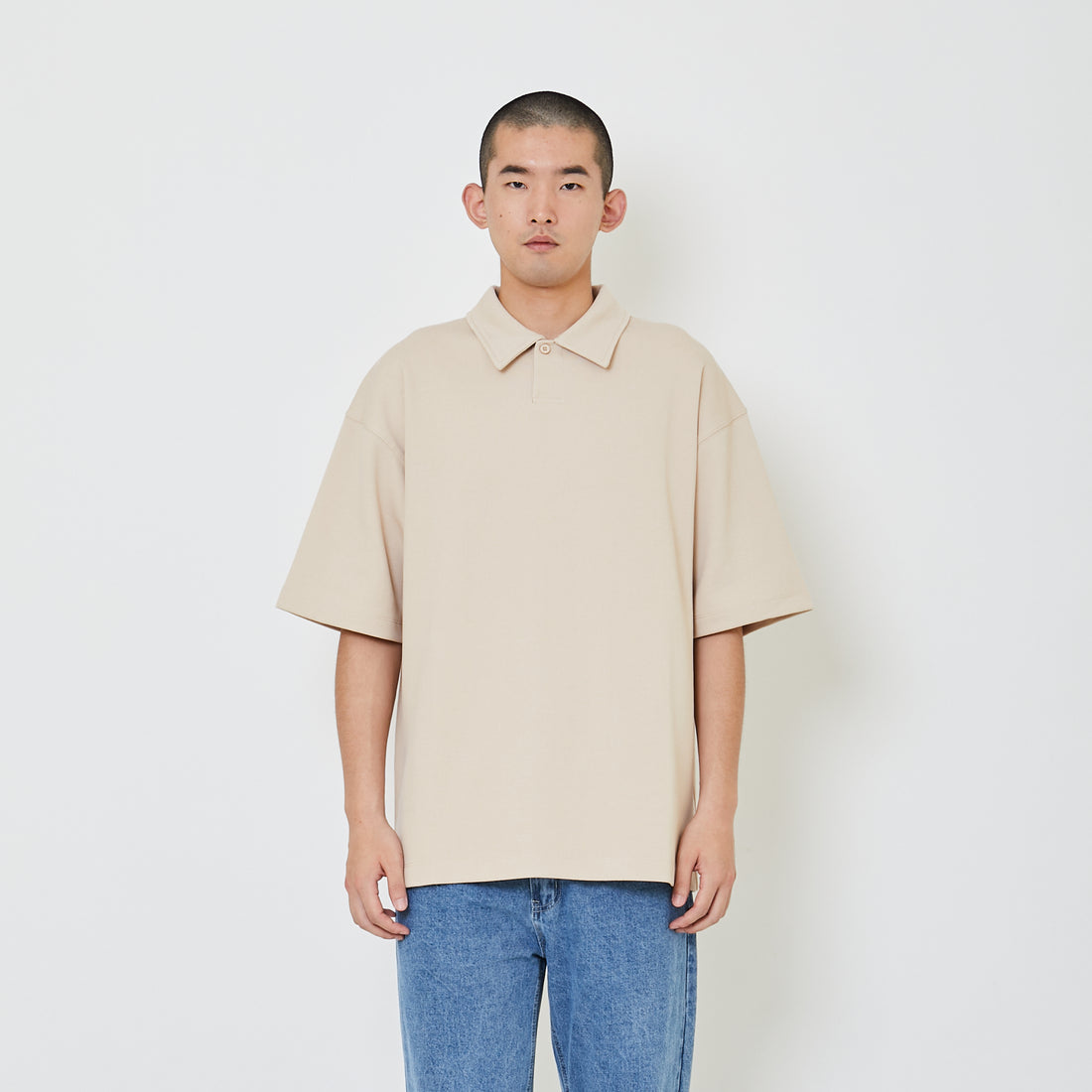 Men Oversized Polo Tee - Beige - SM2405089B