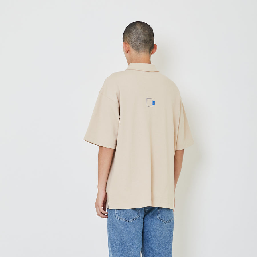 Men Oversized Polo Tee - Beige - SM2405089B