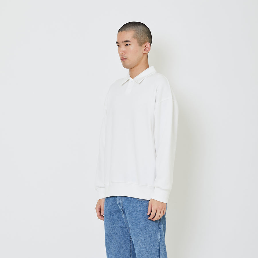 Men Oversized Polo Sweater - Off White - SM2405090A