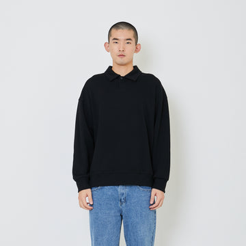 Men Oversized Polo Sweater - Black - SM2405090C