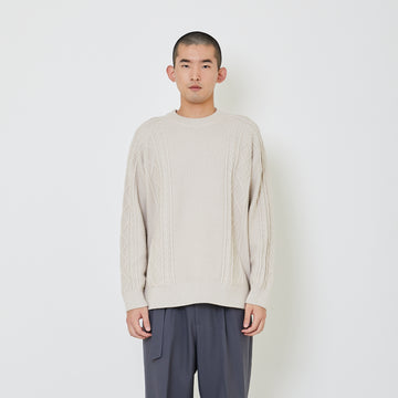 Men Oversized Cable Knit Sweater - Beige - SM2405091A