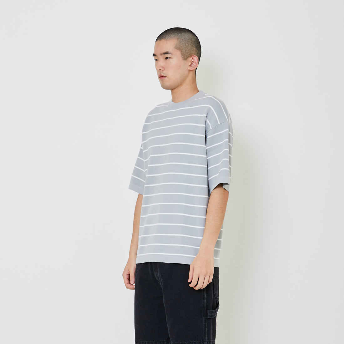 Men Oversized Stripe Sweater - Light Grey - SM2406101B