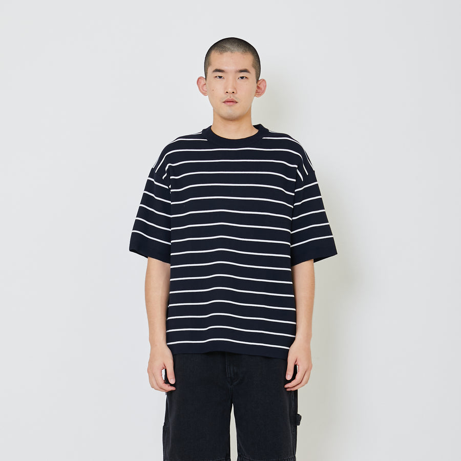 Men Oversized Stripe Sweater - Navy - SM2406101C