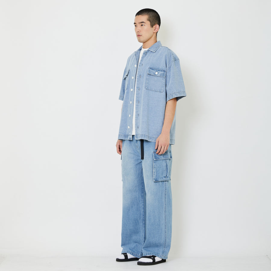 Men Cargo Straight Cut Long Jeans - Light Blue - SM2406106B