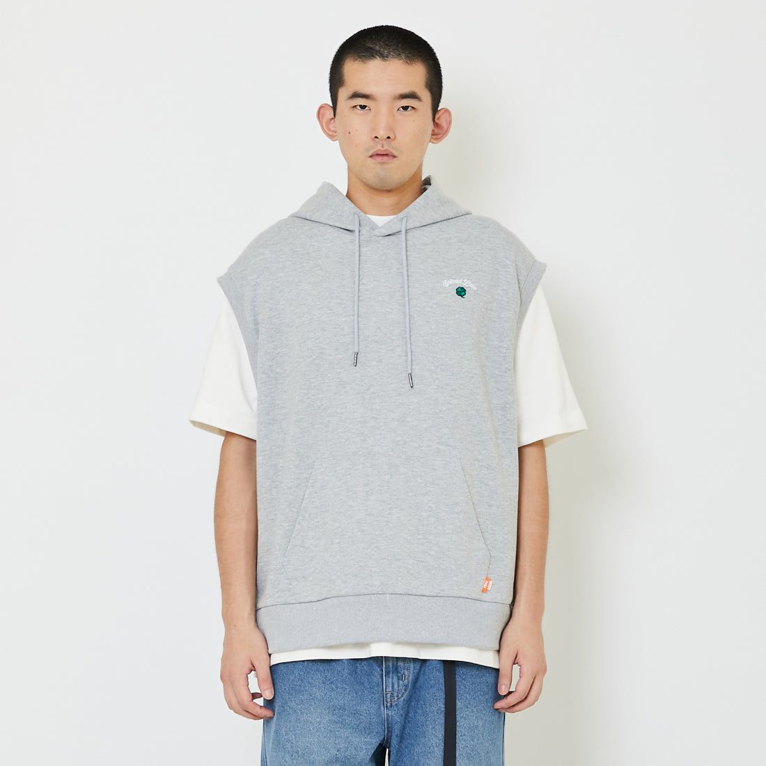 Men Oversized Sleeveless Hoodie - Melange Grey - SM2407122A