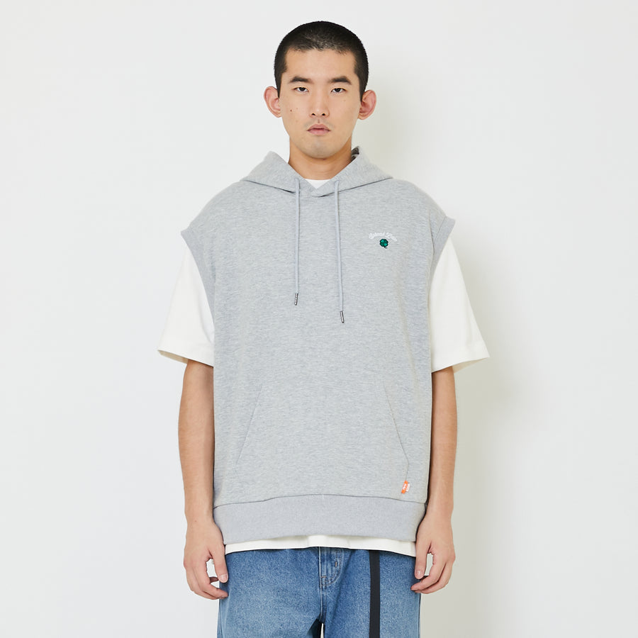 Men Oversized Sleeveless Hoodie - Melange Grey - SM2407122A