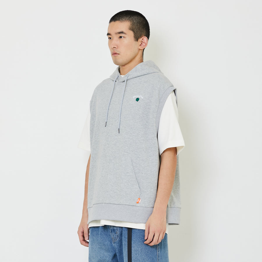 Men Oversized Sleeveless Hoodie - Melange Grey - SM2407122A