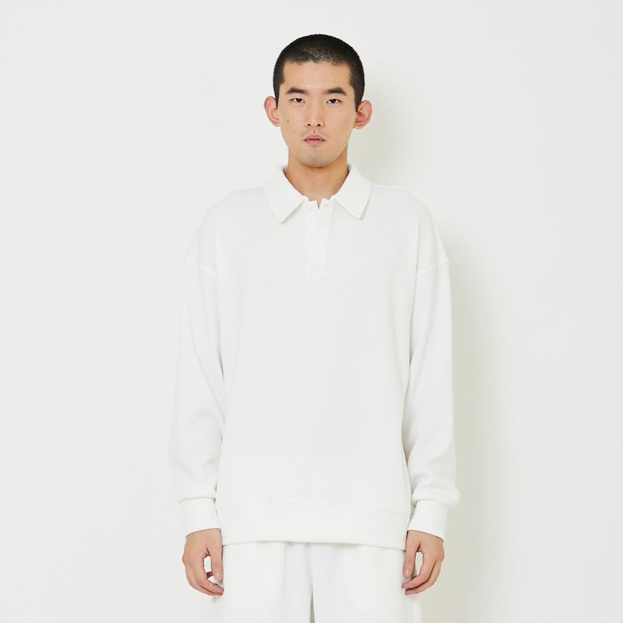 Men Oversized Polo Sweatshirt - Off White - SM2407124A