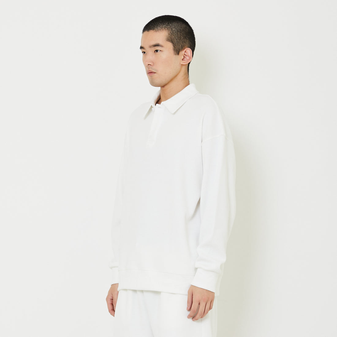 Men Oversized Polo Sweatshirt - Off White - SM2407124A