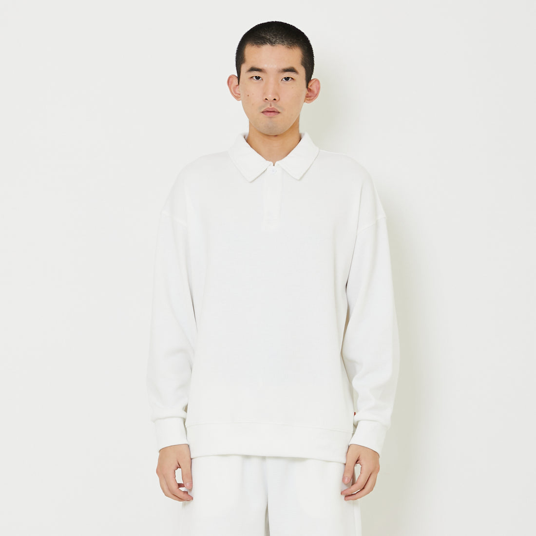 Men Oversized Polo Sweatshirt - Off White - SM2407124A