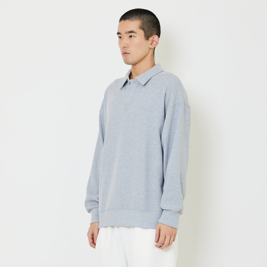 Men Oversized Polo Sweatshirt - Melange Grey - SM2407124B