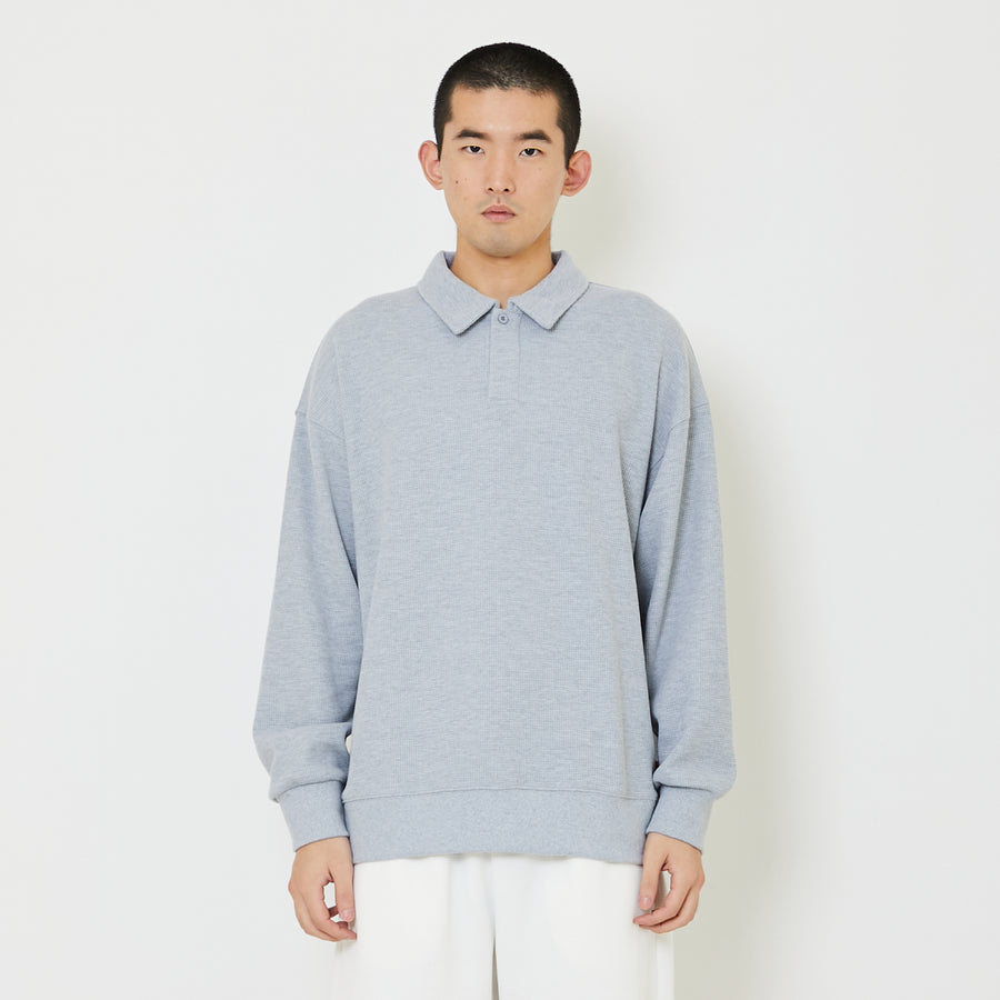 Men Oversized Polo Sweatshirt - Melange Grey - SM2407124B