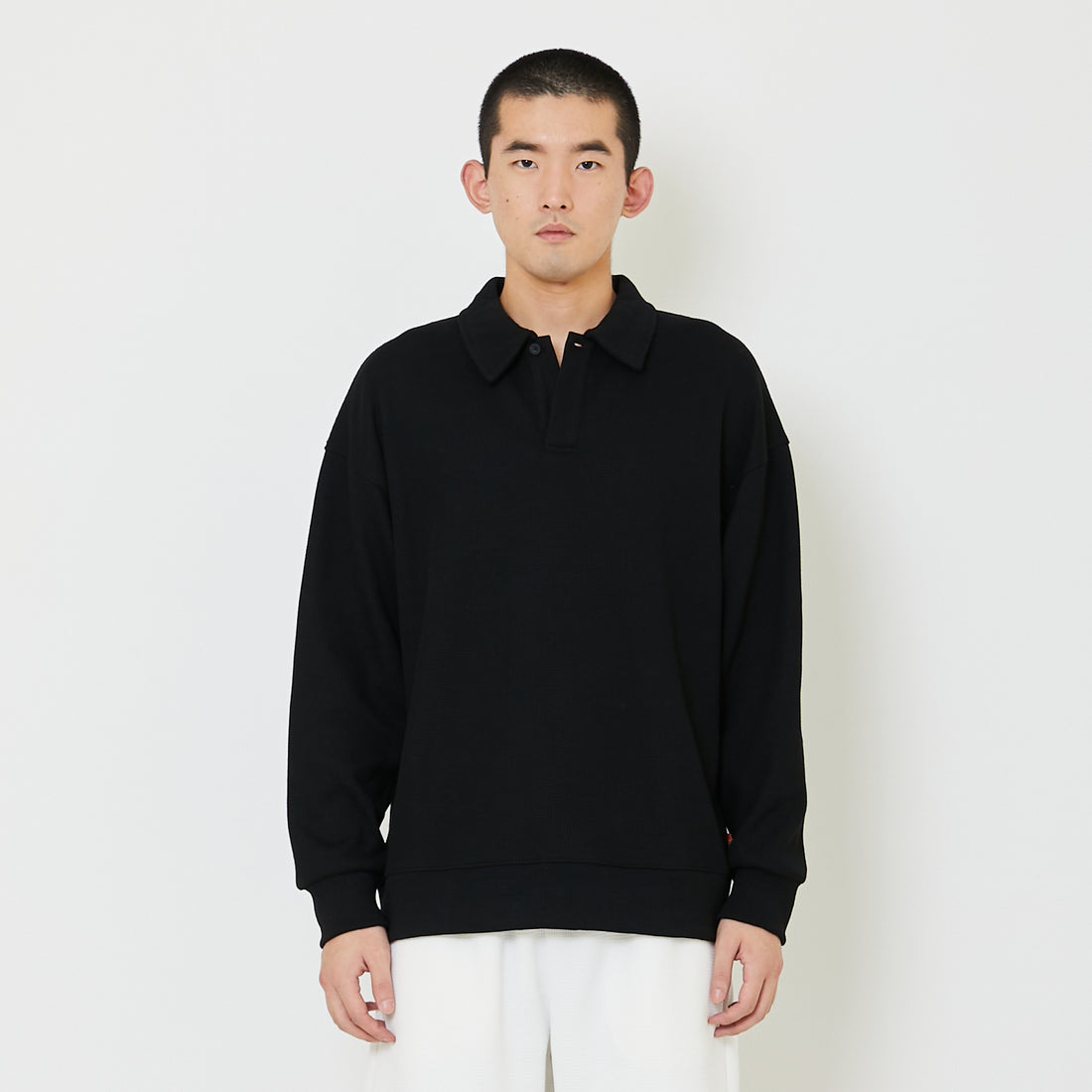 Men Oversized Polo Sweatshirt - Black - SM2407124C