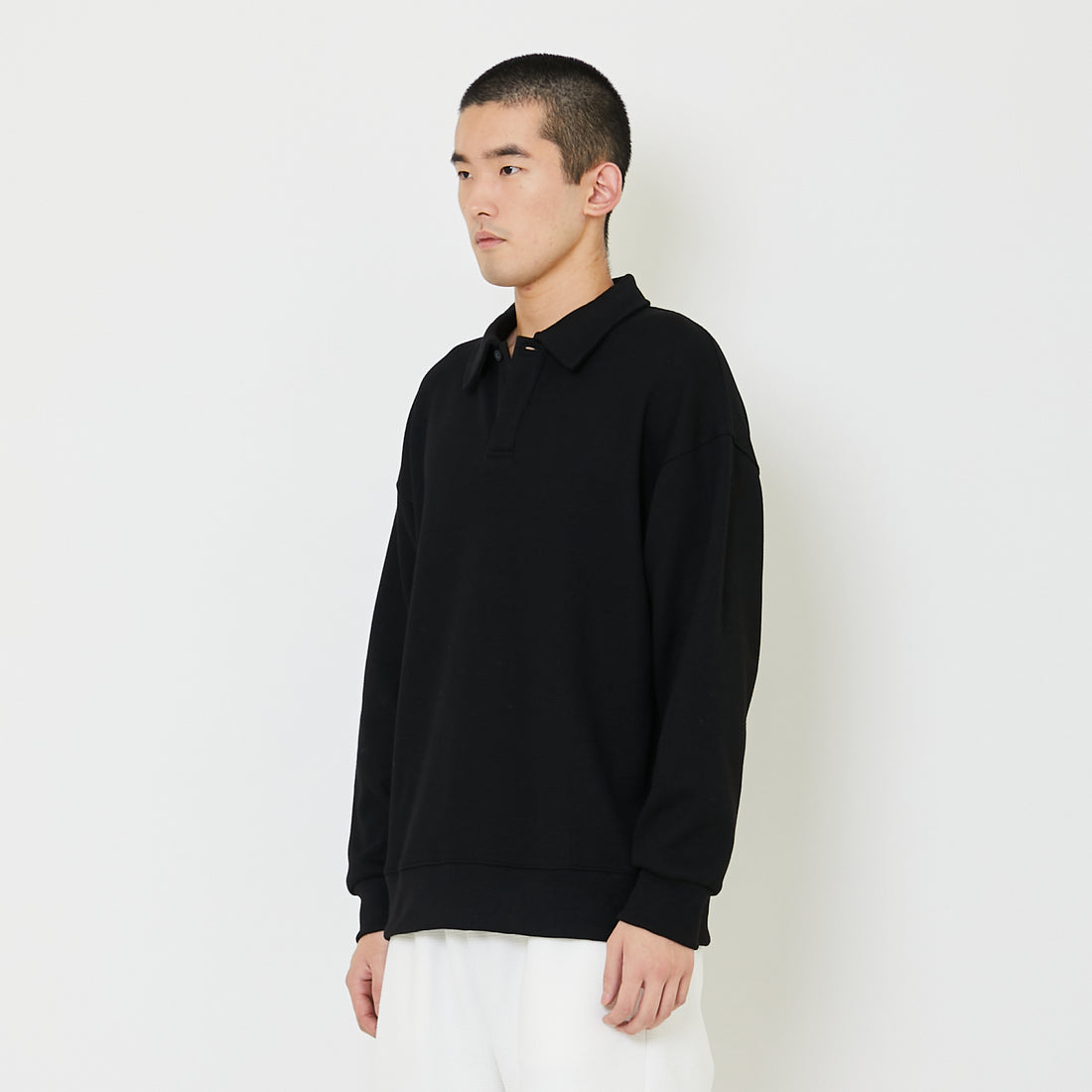 Men Oversized Polo Sweatshirt - Black - SM2407124C