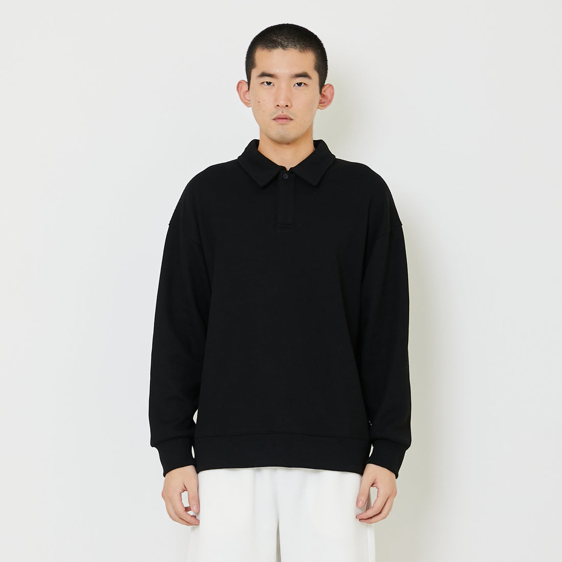 Men Oversized Polo Sweatshirt - Black - SM2407124C