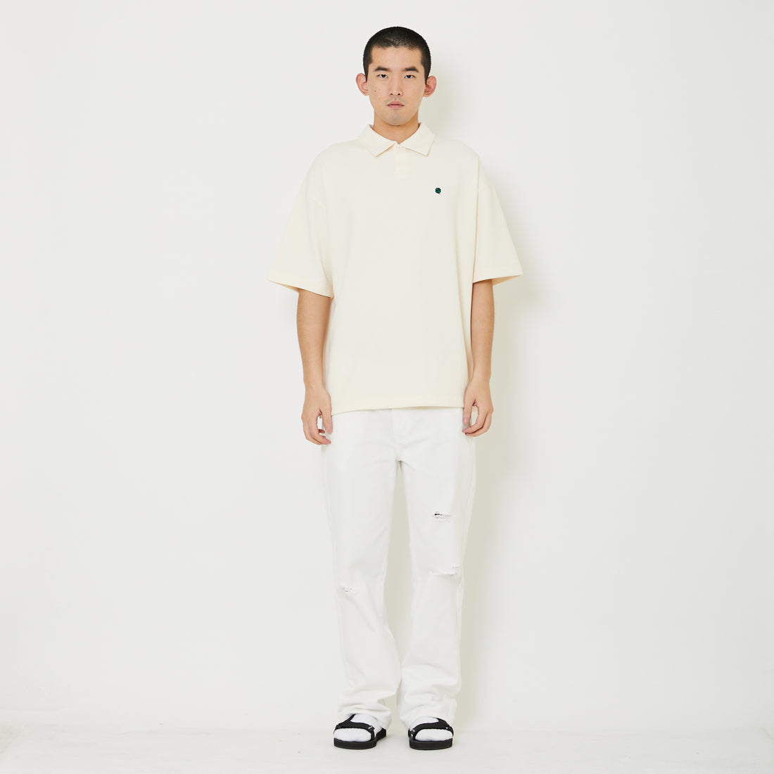 Men Straight Cut Long Jeans With Belt - Off White - SM2407131A