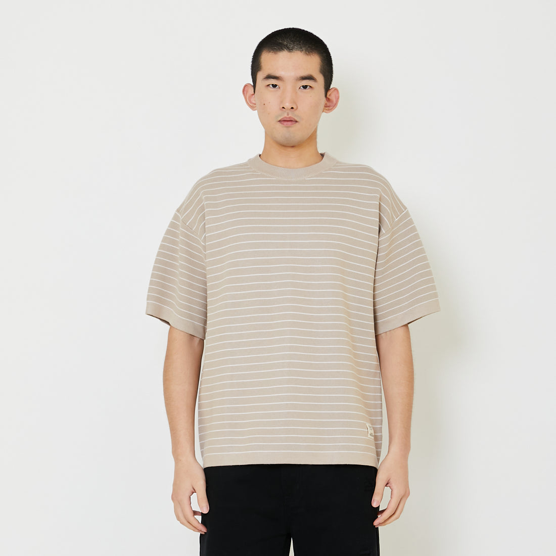 Men Oversized Stripe Sweater - Dk Khaki - SM2407187B