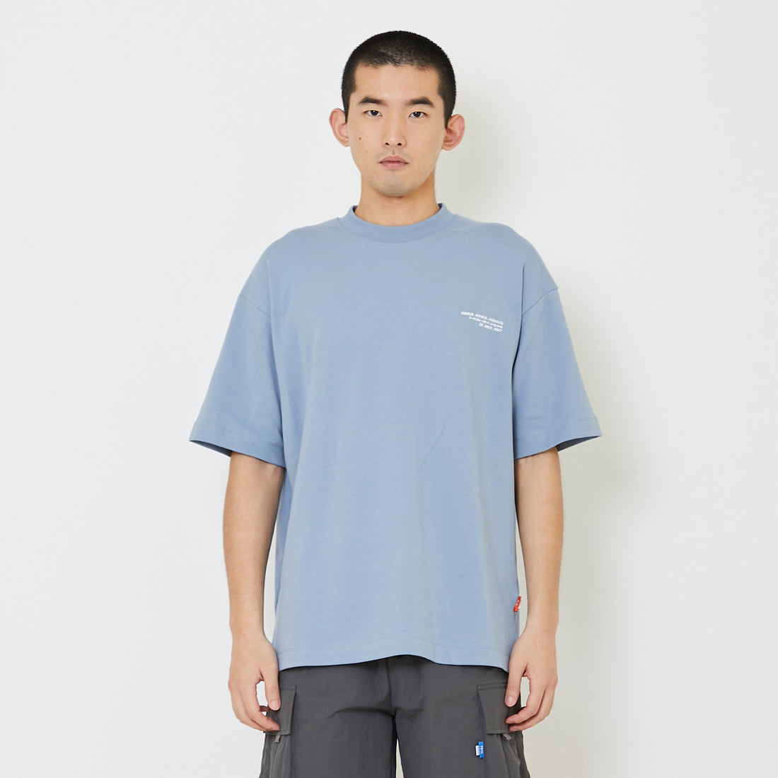 Men Printed Oversized Tee - Dusty Blue - SM2408134C