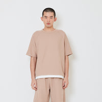 Men Oversized Waffle Top - Light Khaki - SM2408137B