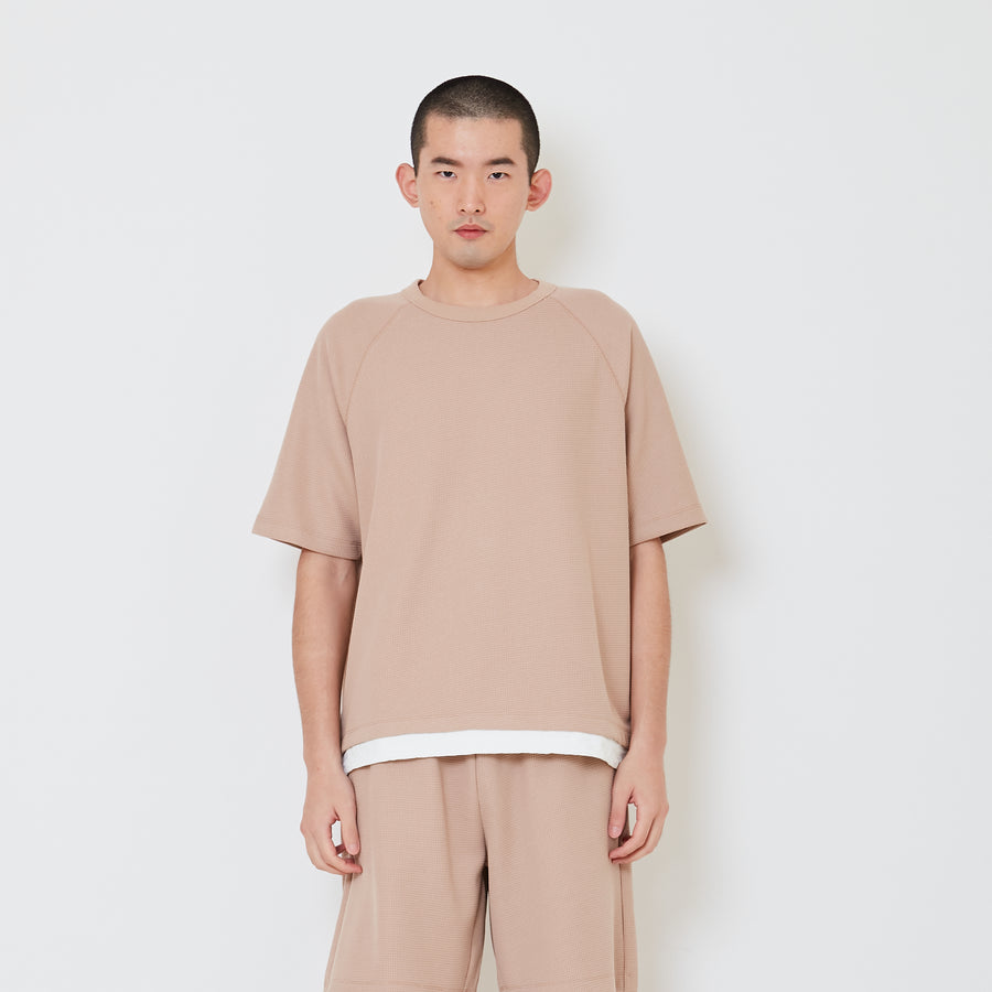 Men Oversized Waffle Top - Light Khaki - SM2408137B