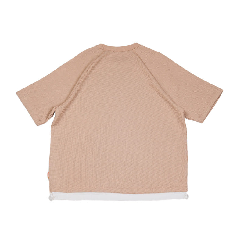 Men Oversized Waffle Top - Light Khaki - SM2408137B